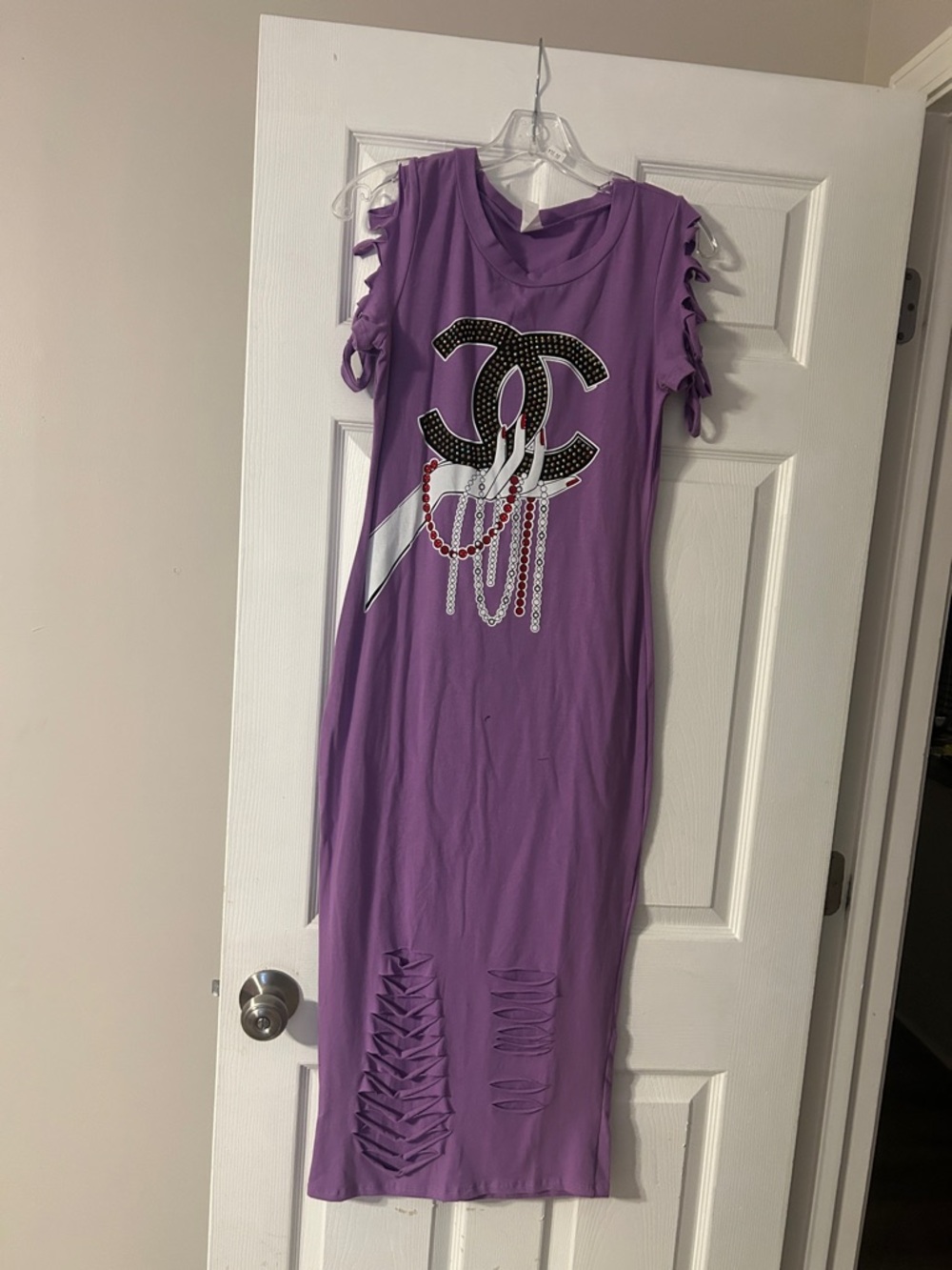 Purple Chain Logo Midi Dress